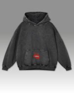 Bluza oversize z kapturem <br>Love z motywem ust <br>Haft, Efekt sprania